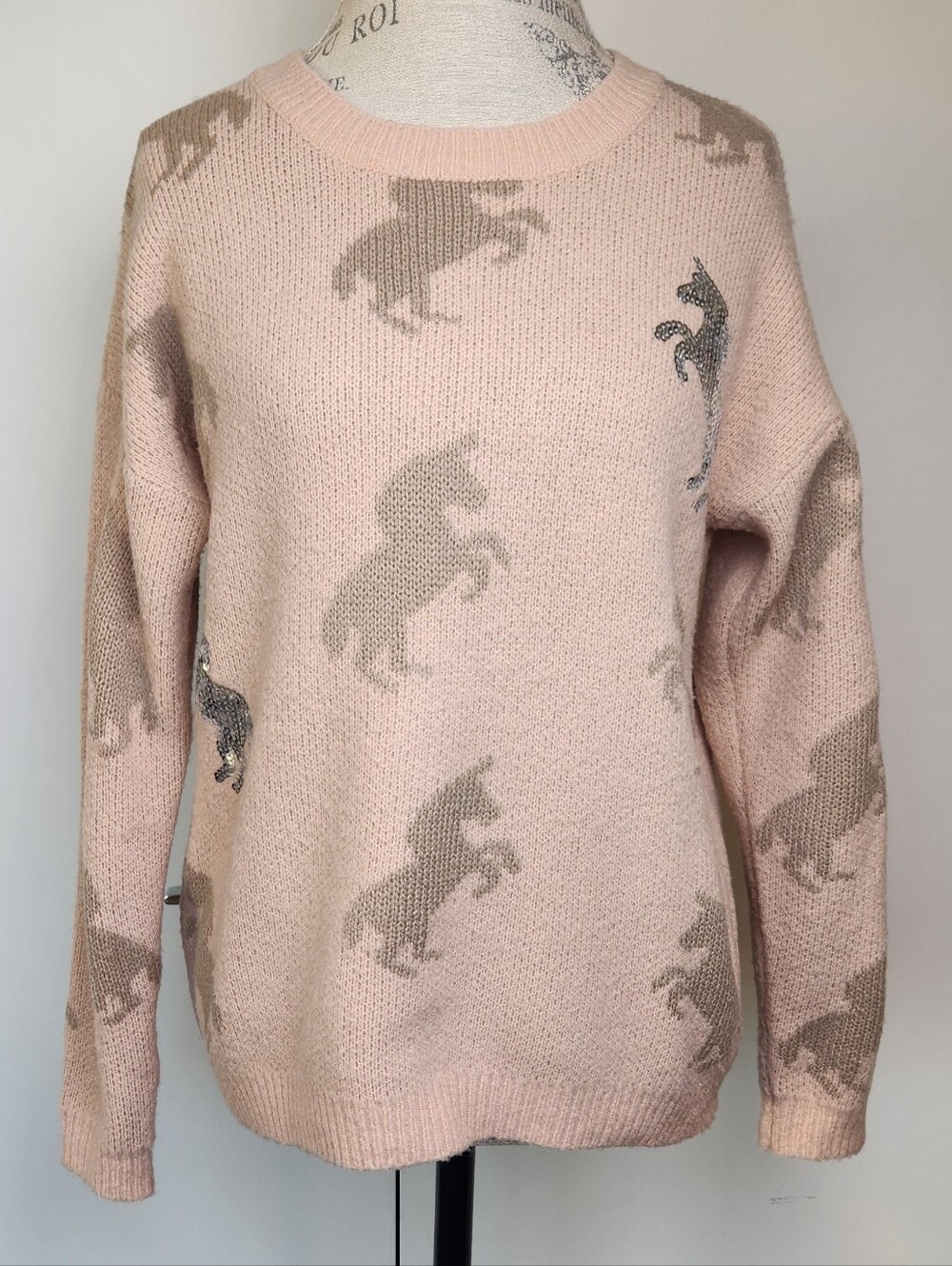 Pink Tan Knit Unicorn Sweater
